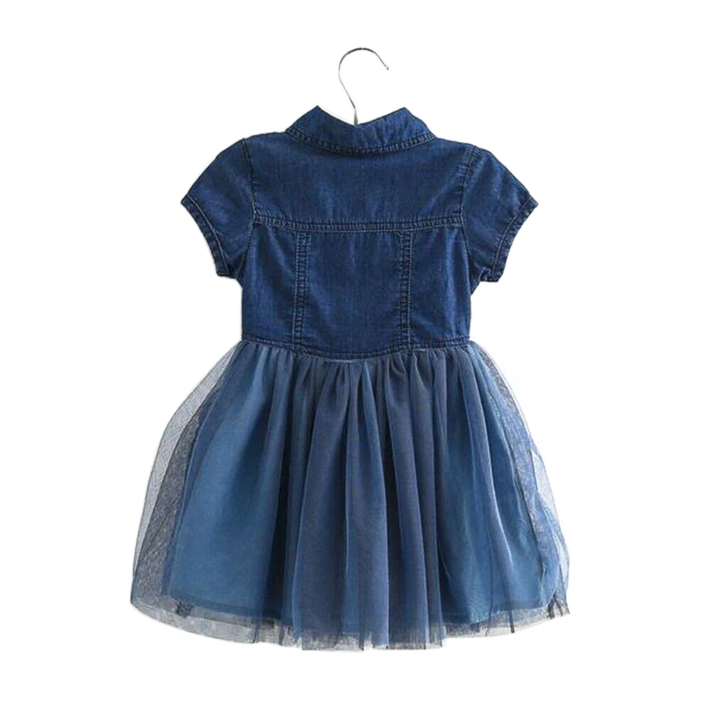 Летнее платье на пуговицах для девочек джинсовое с коротким рукавом и юбкой из
