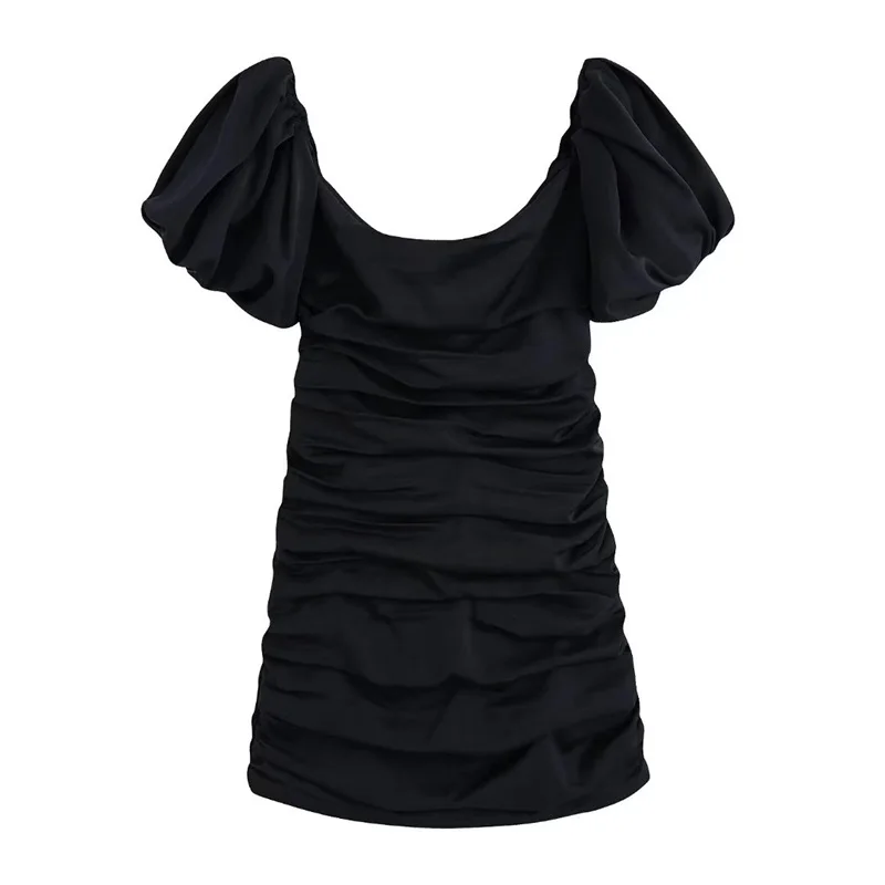 

MESTTRAF Sexy Women 2021 Pleated Exposed Shoulders Party Mini Dress Backless Puff Sleeve Back Zipper Female Dress Vestidos