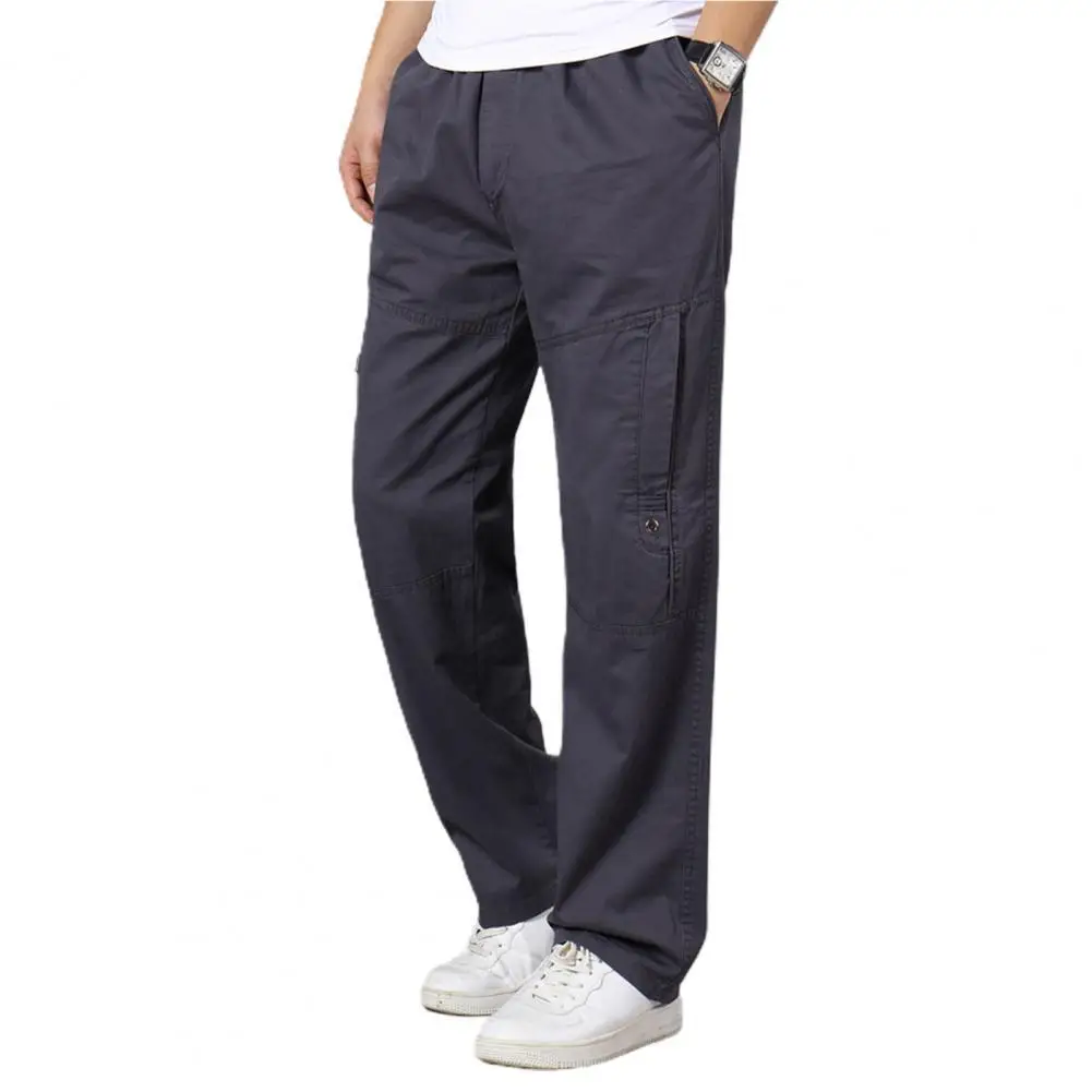 

Casual Men Cargo Pants Plus Size Solid Color Multi Pockets Trousers Loose Zipper Closure Trousers Working Sweatpants Summer