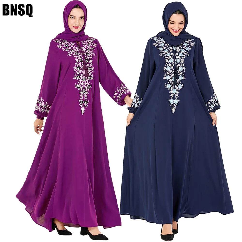 BNSQ женское мусульманское платье одежда женщин мусульманских стран Jilbab вышивка, Макси-платье плюс размер Турция Кафтан марокканский индонезийский пакистанский