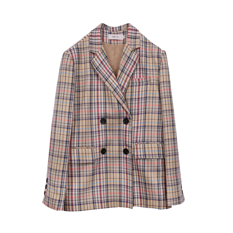 

Coat Double Breasted Loose Plaid Minimalist Suit Top Autumn Winter Female Turn-down Collar Long-sleeved Loose Blazer