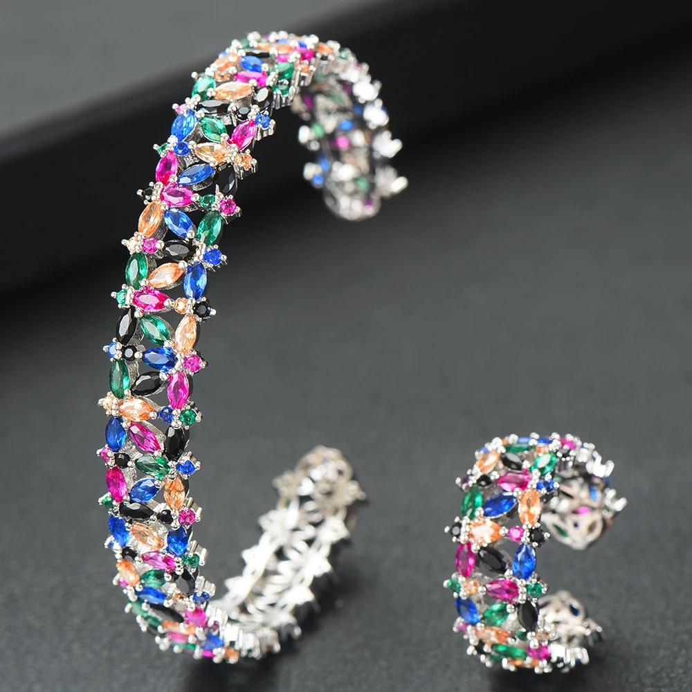 

Gorgeous Dubai Morocco Bohemia 2 PCS Open Bangle Ring Set for Women Bridal Wedding Daily Party Jewelry Set Fashion