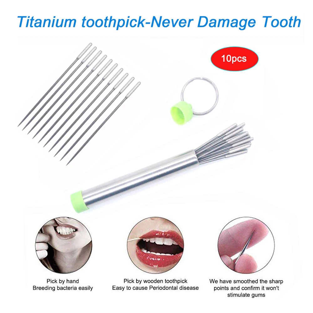 

10 Pcs Outdoor Stainless Steel Metal Titanium Toothpick Reusable Food Fruit Fork with Case for Travel Camping