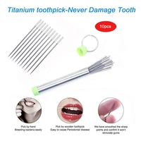 10 pcs outdoor stainless steel metal titanium toothpick reusable food fruit fork with case for travel camping