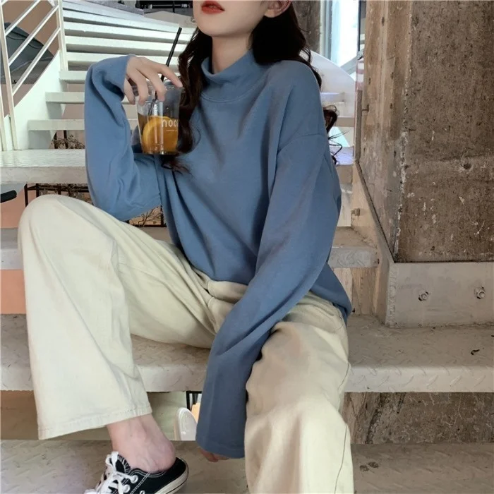 

Half Turtleneck Bottoming Shirt Women's Autumn and Winter Korean Style Loose All-Matching Student Western Style Inner Wear Hong