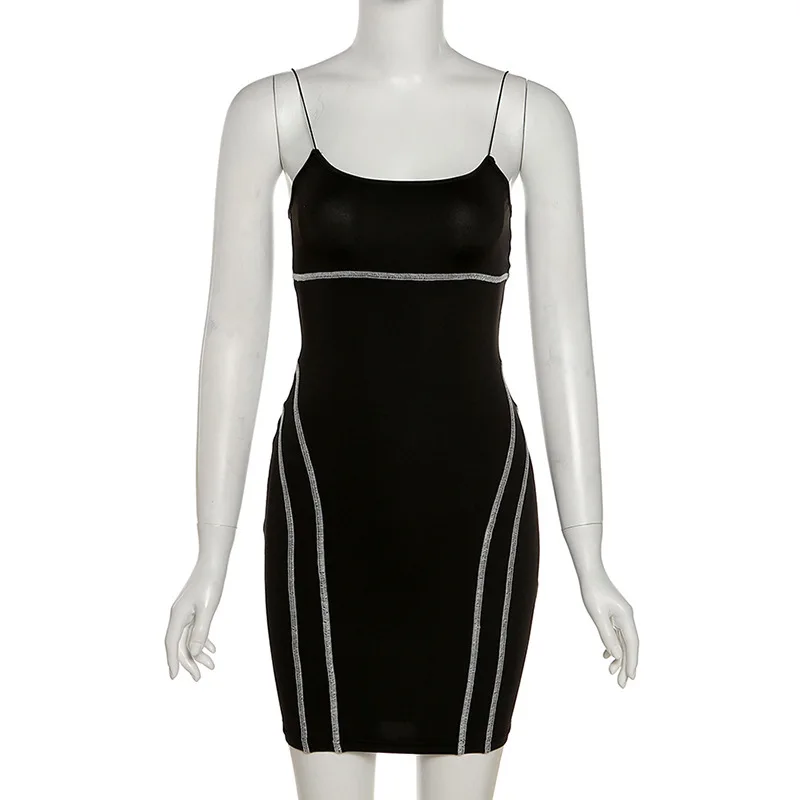 

Sibybo Black Sexy Dress Women Spaghetti Strap Sleeveless Patchwork Bodycon Party Dress Femme Backless Mini Dresses Vestidos 2021