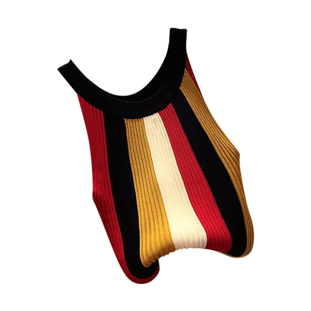 Женский Повседневный жилет без рукавов облегающие Топы в полоску стиле пэчворк с