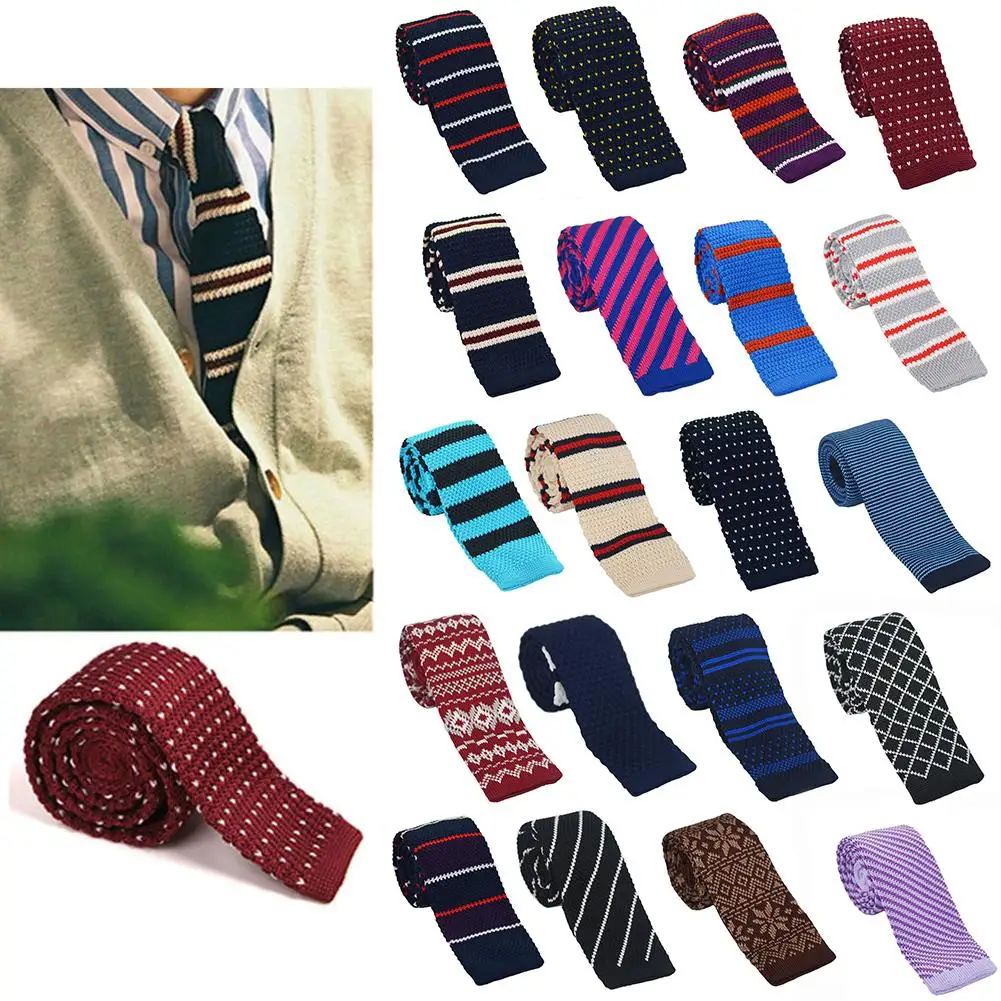 Мужской модный сетчатый галстук с принтом в полоску вязаный Узкий Тонкий