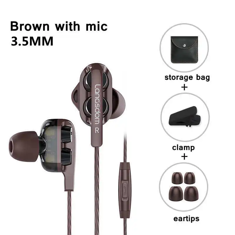 Brown with mic Бренд Langsdom D4C наушники проводные Hifi наушники вкладыши для телефона Xiaomi huawei meizu type c Ушные телефоны - Цвет: Brown with mic