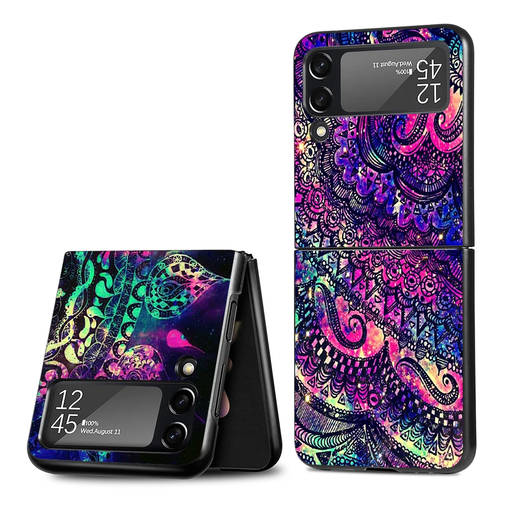 cell phone case for samsung galaxy z flip3 5g black coque z flip 3 hard pc luxury cover zflip3 funda capa mandala sunflower free global shipping