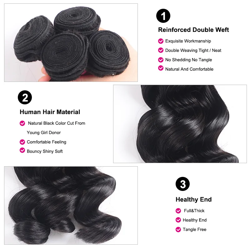 Волнистые малайзийские волосы UNice 3 пряди 100% человеческие для наращивания