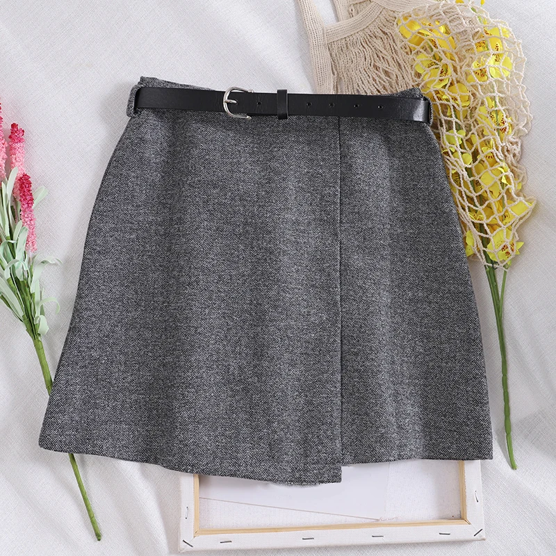 Корейская женская однотонная трапециевидная юбка в стиле Харадзюку
