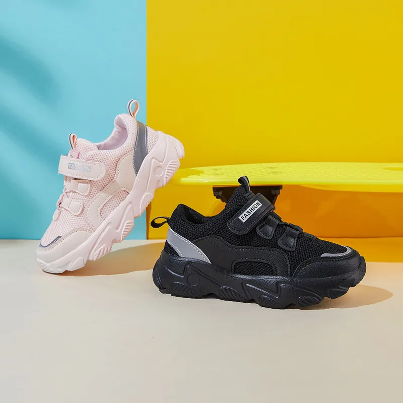 

Breathable Girls Pink Baby Soft Sole Sneakers Harajuku Shoes For Kids 2021 Spring Autumn New Black Daddy Shoes Boys Casual Shoes