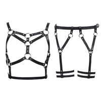 leather harness underwear set garter belts sexy women waist to leg bondage cage straps bra garter body belts lingeries for woman