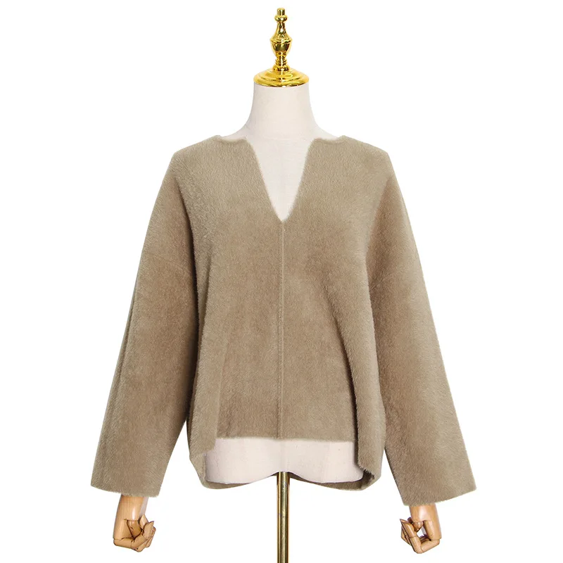 

2021 casual V-neck long-sleeved loose-colored sweater fashion sweater sexy sweater cropped vintage sweater cropped sweater woman