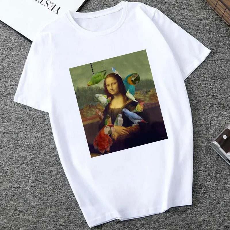 2457 Mona Lisa Spoof персональные футболки женские модные футболки Harajuku летние с коротким рукавом и круглым вырезом белые Топы Рубашки Camiseta Femina - Цвет: 2457