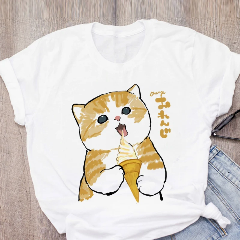 

Kawaii Cat T Shirt Women Funny Cartoon Harajuku Casual T-shirt Cute 90s Printed Tshirt Fashion Short Sleeve Top Tees Female