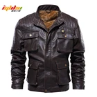 Мужская зимняя флисовая утепленная кожаная куртка, Мужская винтажная мотоциклетная кожаная куртка, пальто, модная кожаная куртка из свиной кожи