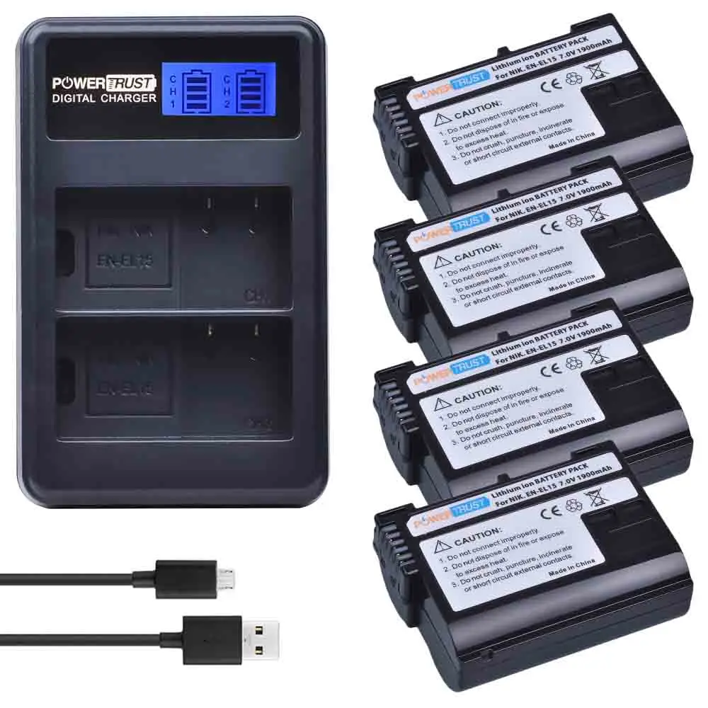 4Pack 2 шт. 1900 мА/ч, EN-EL15 ENEL15 EN-EL15A Батарея+ ЖК-дисплей Dual USB Зарядное устройство для Nikon EN EL15 D7200 D500 D600 D610 D600E D800 D800E D810 - Цвет: 4Pack