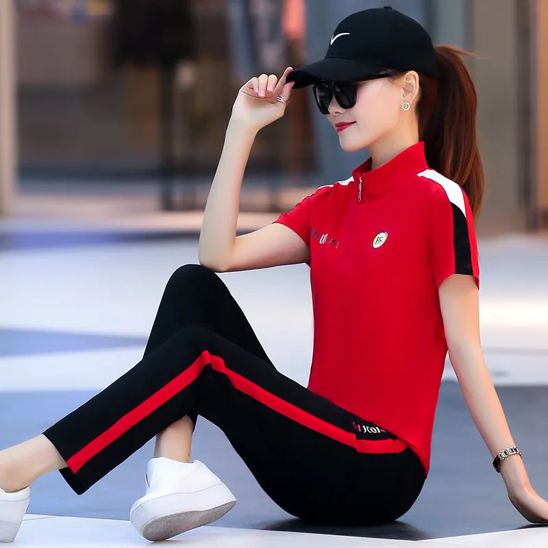

Sportswear suit women's summer 2021 new Korean loose casual large size fashionable running clothes show thin two piece set