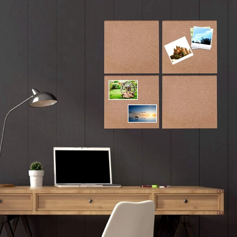 

4Pcs Cork Board Tiles Thick Bulletin Board Mini Wall with 50 Push Pins for Strong Self Adhesive Backing