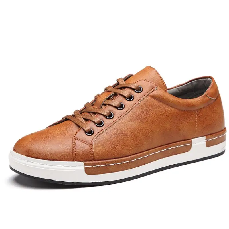 Мужские кожаные кроссовки на шнуровке черные повседневные из микрофибры плоской