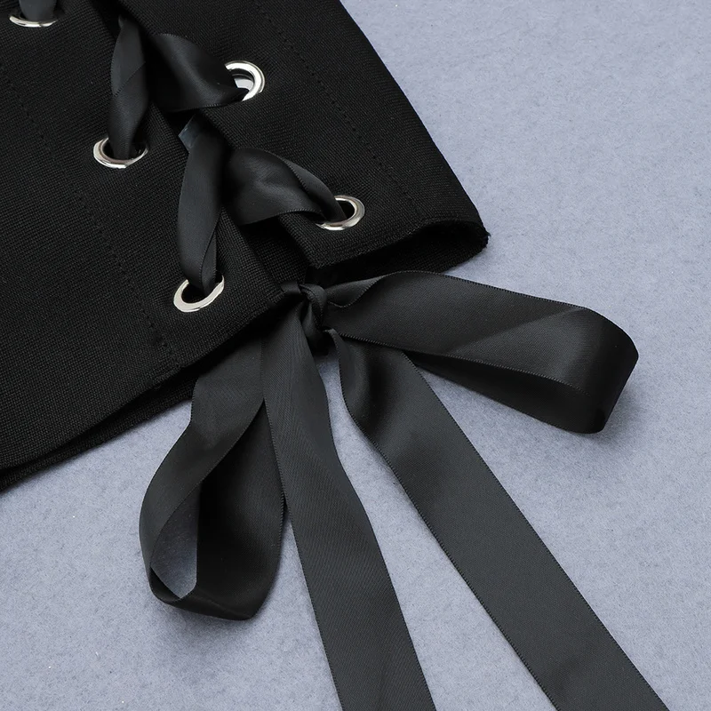 

Women's Black Deep V-Neck Long Sleeves Bandage Dress Decorated Buttons Sides with Buttock Slim Vintage Celebrity Party Dress