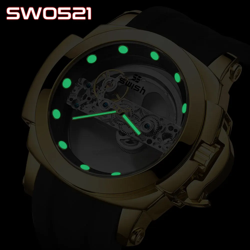 

Relógio Masculino Watches Men Top Brand Luxury Transparent Skeleton Mens Watch Luminous Big Mechanical Waterproof Strap Clock
