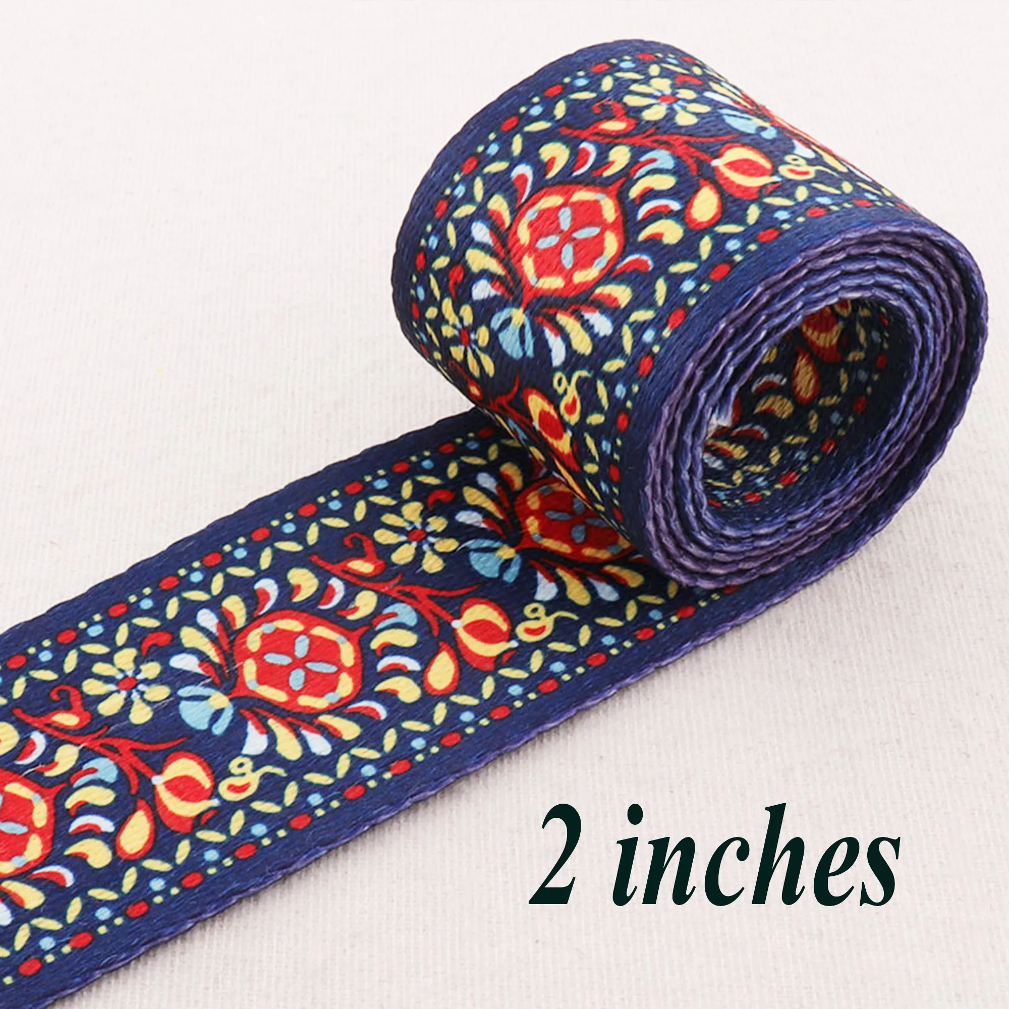 2" Ethnic Webbing Soft Smooth Navy Blue Red Yellow Little Fl