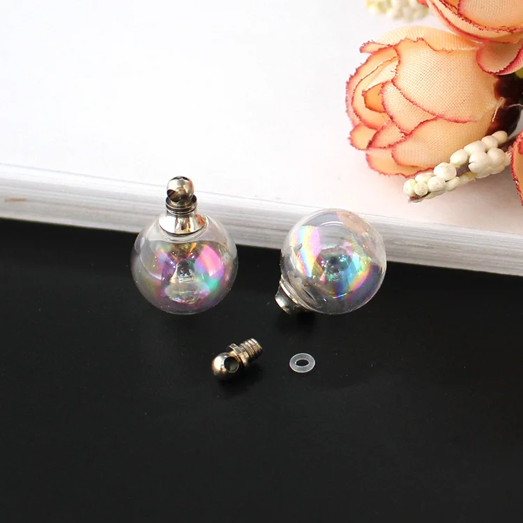 12MM AB Color Ball 5 шт Пустой полый стеклянный шар с металлической винтовой крышкой и резиновым уплотнением стеклянный флакон-кулон, ювелирные изделия, поиск - Окраска металла: 12MM AB Color Ball