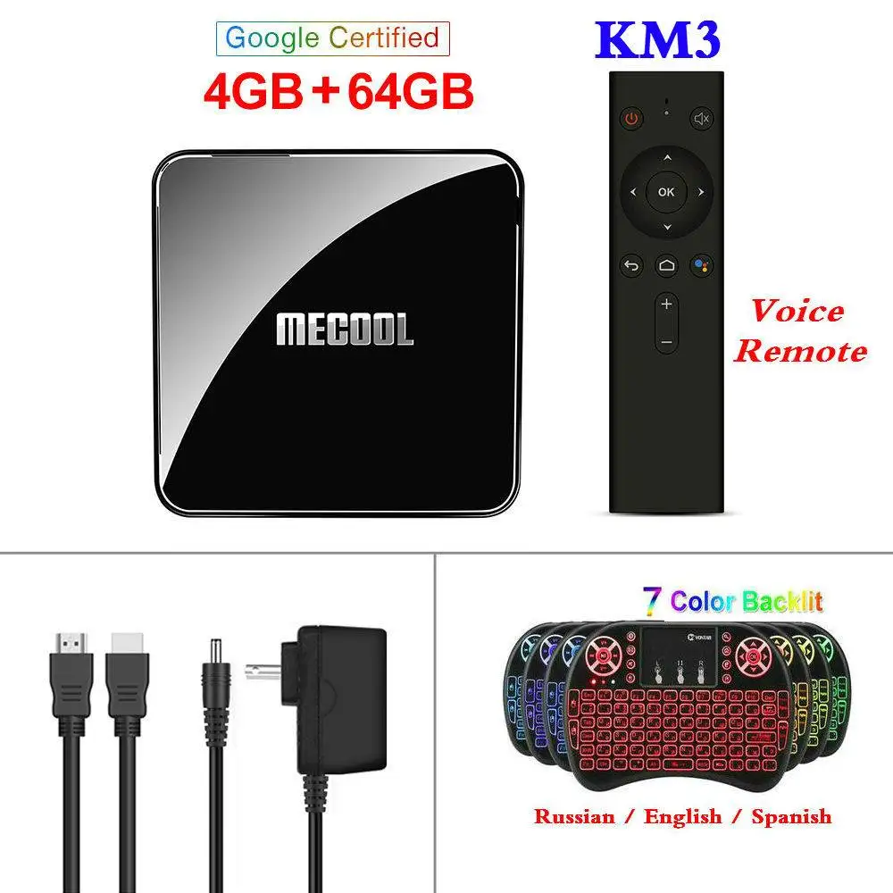 Google Сертифицированный Android tv 9,0 MECOOL KM3 tv Box Android 9,0 4 Гб ОЗУ 64 Гб ПЗУ 128 ГБ Amlogic S905X2 4K 5G Wifi KM9 PRO A tv 2G16G - Цвет: KM3 4G64G I8