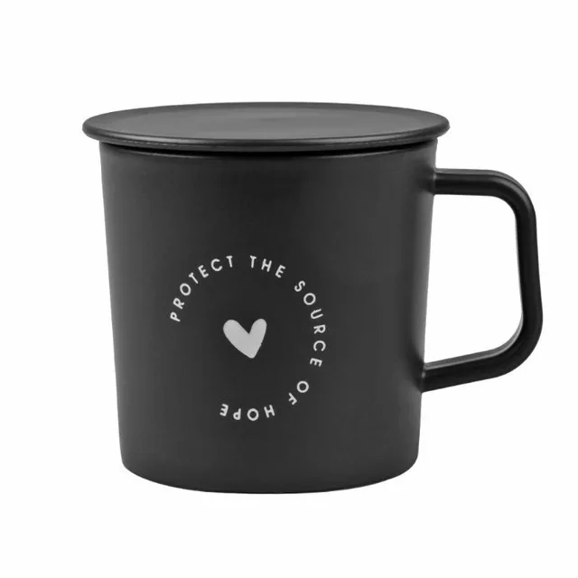 love black Креативная кружка с крышкой в скандинавском стиле, пластиковая кофейная чашка, кружка для чая, молока, крышка для чашек, домашняя посуда для напитков, чайная поилка, специальная Прорезная чашка - Цвет: love black