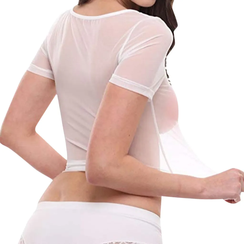 Женские сексуальные сетчатые футболки с коротким рукавом прозрачные Клубные