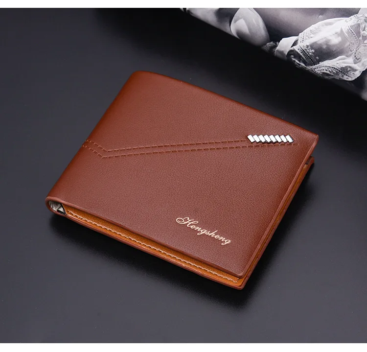 

Casual men's wallet short horizontal solid color PU leather multifunctional wallet anti-off card bag thin portable coin purse