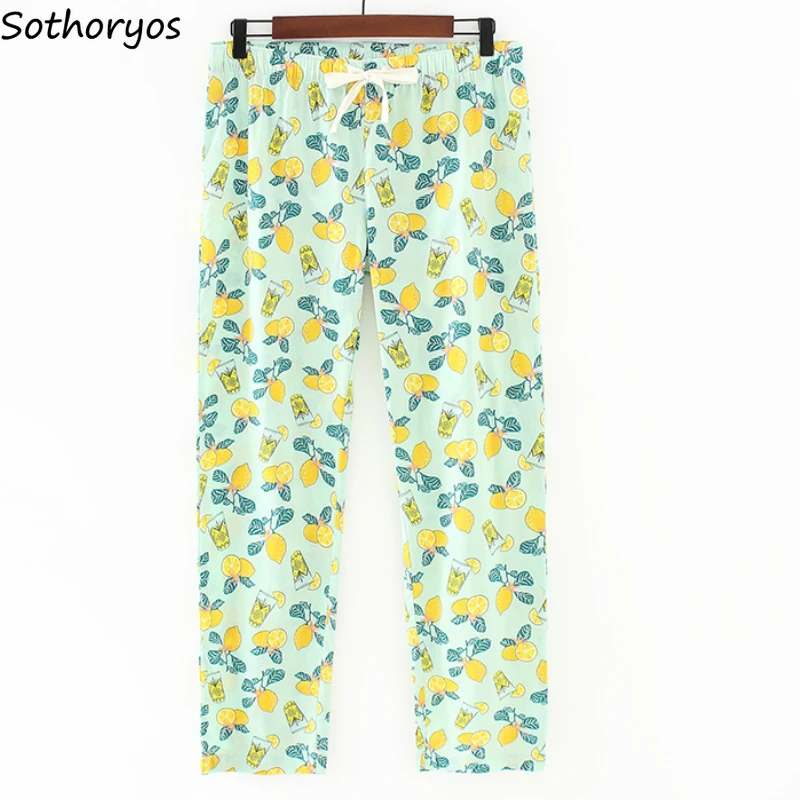 

Sleep Bottoms Women Printed Loose Oversize Chic Drawstring Summer Thin Breathable Womens Pajama Pants Sleepwear Korean Style New