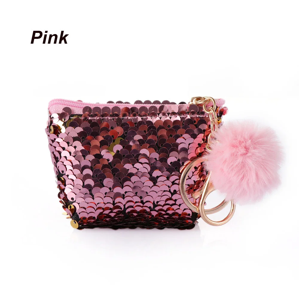pink Модный мини-кошелек с блестками на застежке, клатч, Портативный Женский кошелек с блестками, кошельки для монет, сумки, держатель для карт, ключей, сумки для наушников - Цвет: pink