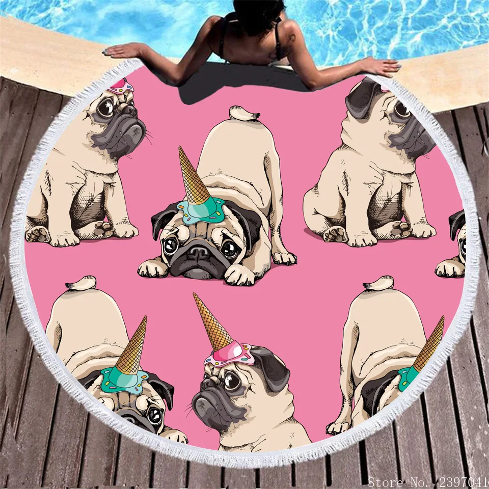 

Банное полотенце с 3D рисунком собаки, банное полотенце из микрофибры для взрослых, круглое пляжное полотенце с мультяшными животными, летне...