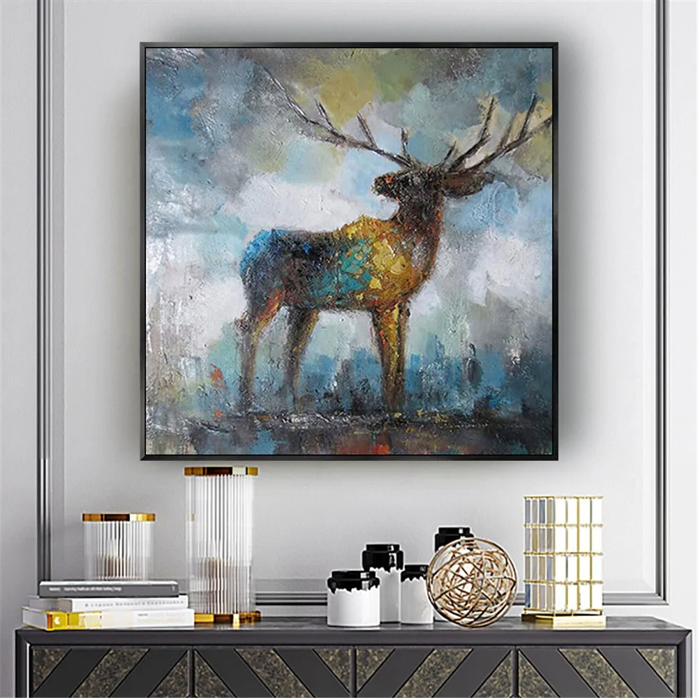 

Original Handmade Abstract Painting On Canvas Art Wall Painting Large Wall Art Deer Wild Art Home living room Decor