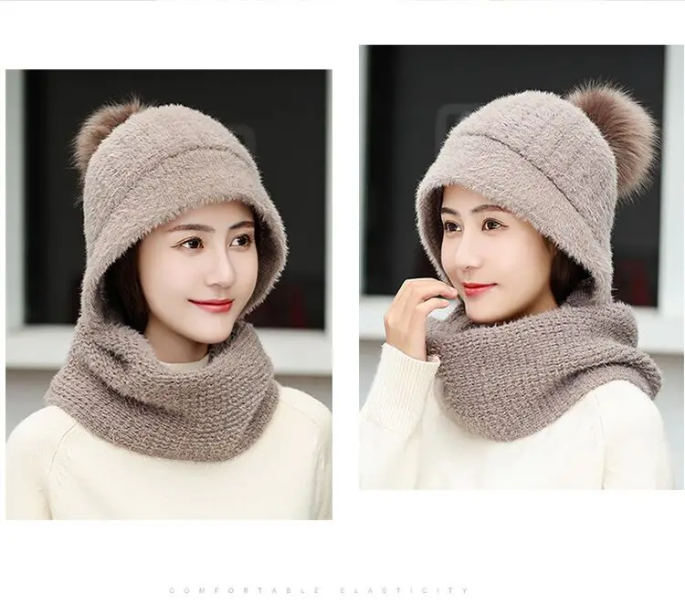Зимние шерстяные вязанные шарф и шапка набор бини женский шарф Skullies Beanies шапки для женщин шапка s Gorras Bonnet маска цельная шапка