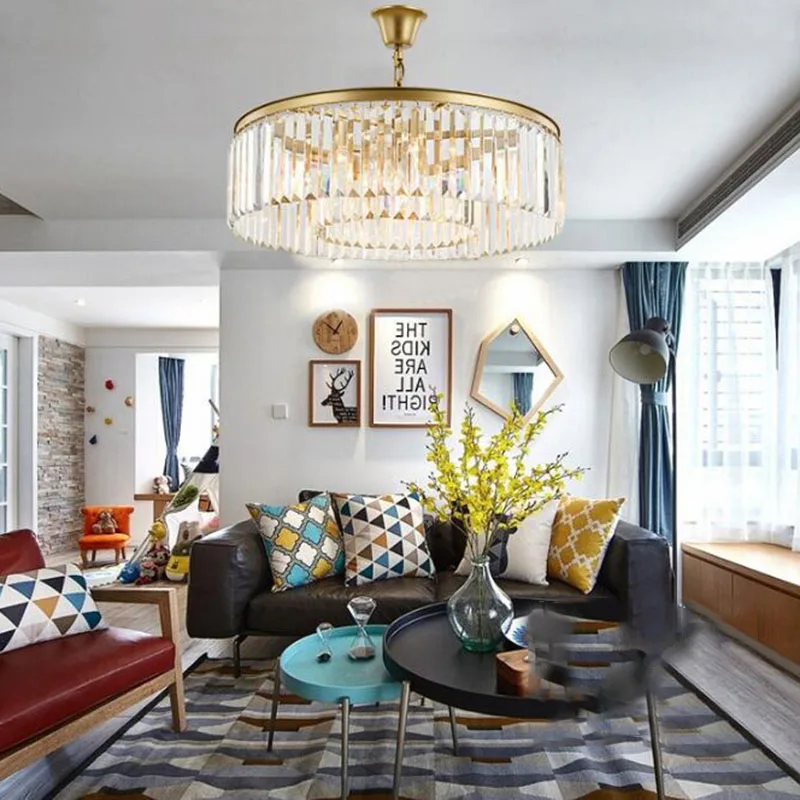 

Round Crystal Pendant Lights Hanging Light LED Crystal Living Room Lamp Retro Dining Pendant Lights