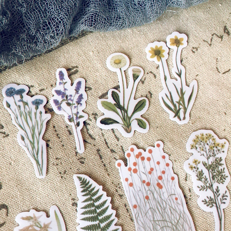 8 наклеек для дневника в винтажном стиле маленькая трава листья бархатная