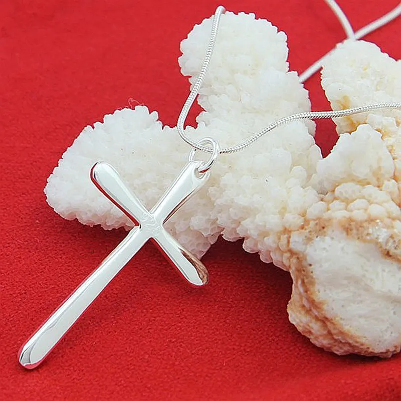 

925 Sterling Silver Pendant Long Cross Necklaces Casual Retro Jewelry Silver Necklace For Women Men