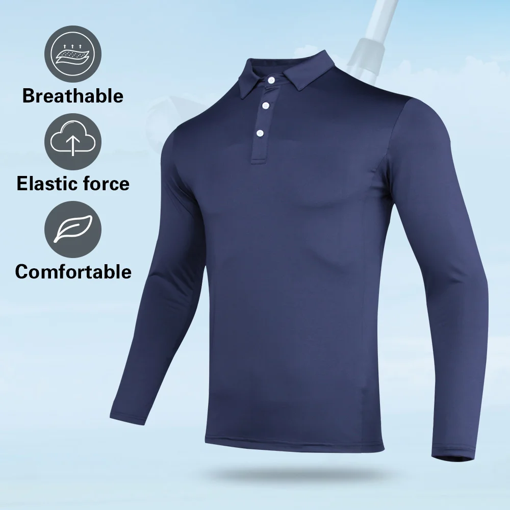 2022 Summer Golf Wear Quick Dry Long Sleeve T Shirt Lapel Breathable Polyester Golf Shirt Outdoor Male Golf Shirt Casual T-Shirt