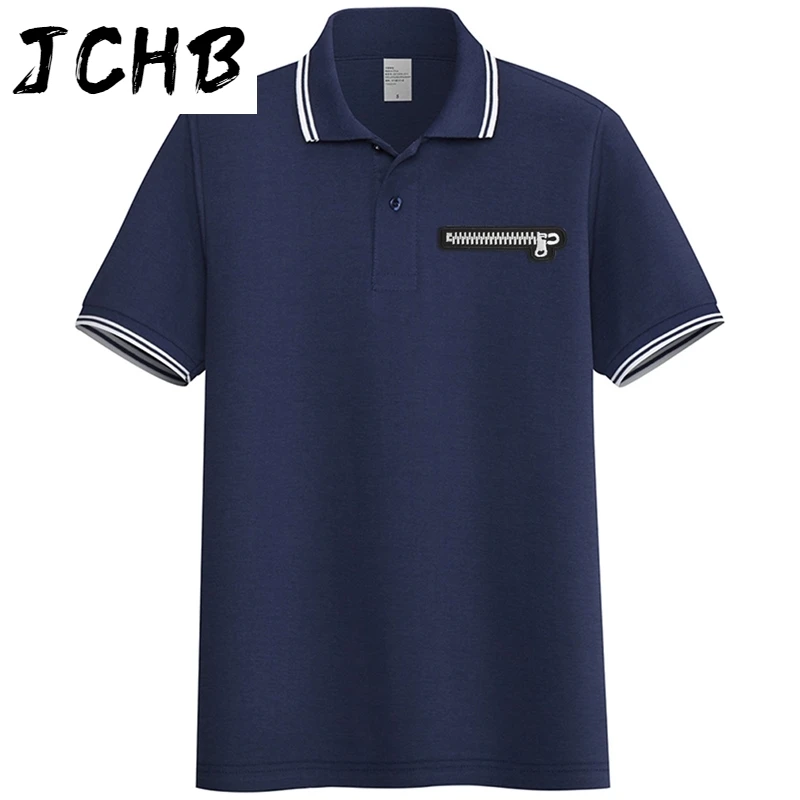 

Summer New Men Knitted Embroidery Polo Shirt Turn-down Neck Top Fake zipper Man's Polo Tee Contrast Color Short Sleeve Plus Size