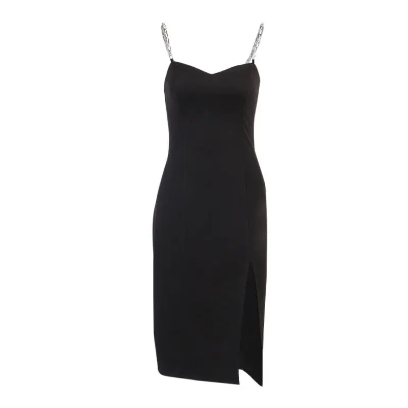 

Design Dress Beyouare Elegant Women's Chain Strapless Sleeveless Solid Color Basic Split Knee Length 2021Summer Sexy Young Style
