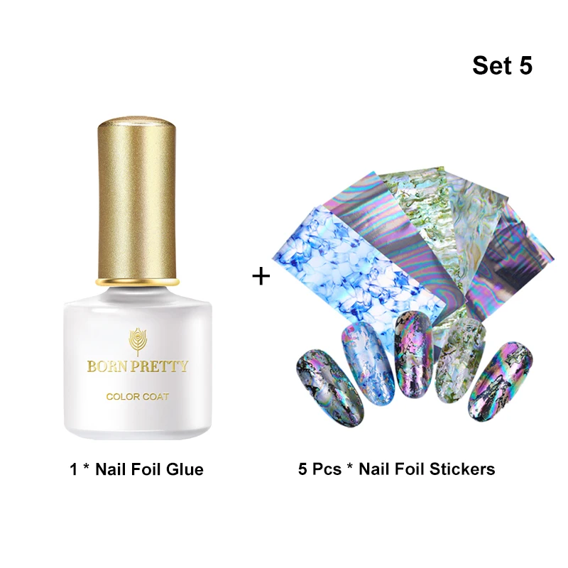 Set 5 BORN PRETTY 6 мл клей для фольги 3D переводит печать гелевая наклейка клей прозрачный клей со звездочками для Фольга для ногтей переводная бумага - Цвет: Set 5