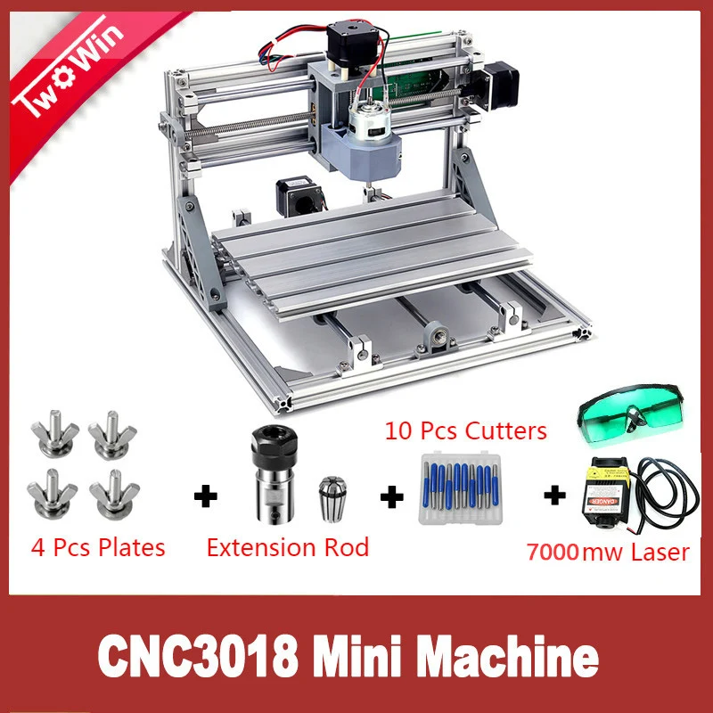CNC 3018 лазерный гравер мини лазерный гравировальный станок, diy ЧПУ гравировальный станок, Pcb ПВХ фрезерный станок, деревообрабатывающий станок, продвинутая игрушка - Цвет: With 7000mw laser