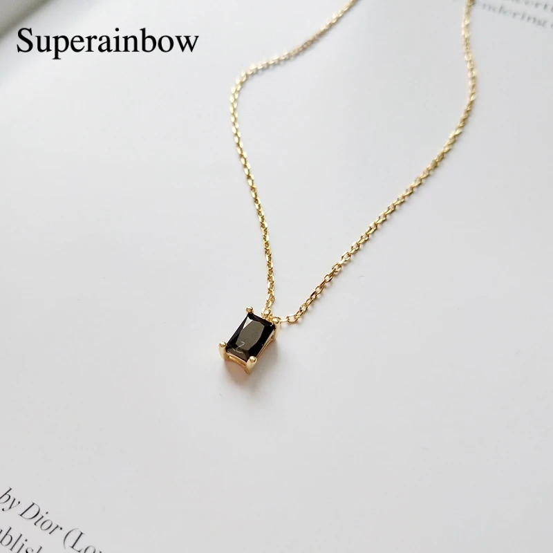 SUPERAINBOW серебро 925 пробы черный циркон квадратные подвески ожерелье для женщин