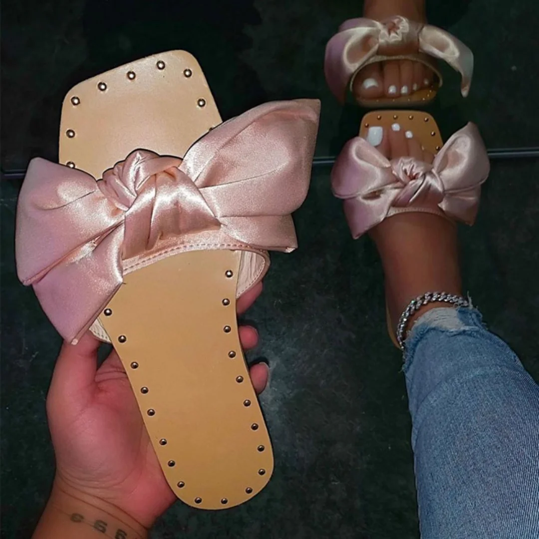 

Women's Slippers Bow Fabric Designer Sandals Summer Flat Slides Indoor Outdoor Flip Flop Casual Sandal Female Tap Beach Shoes