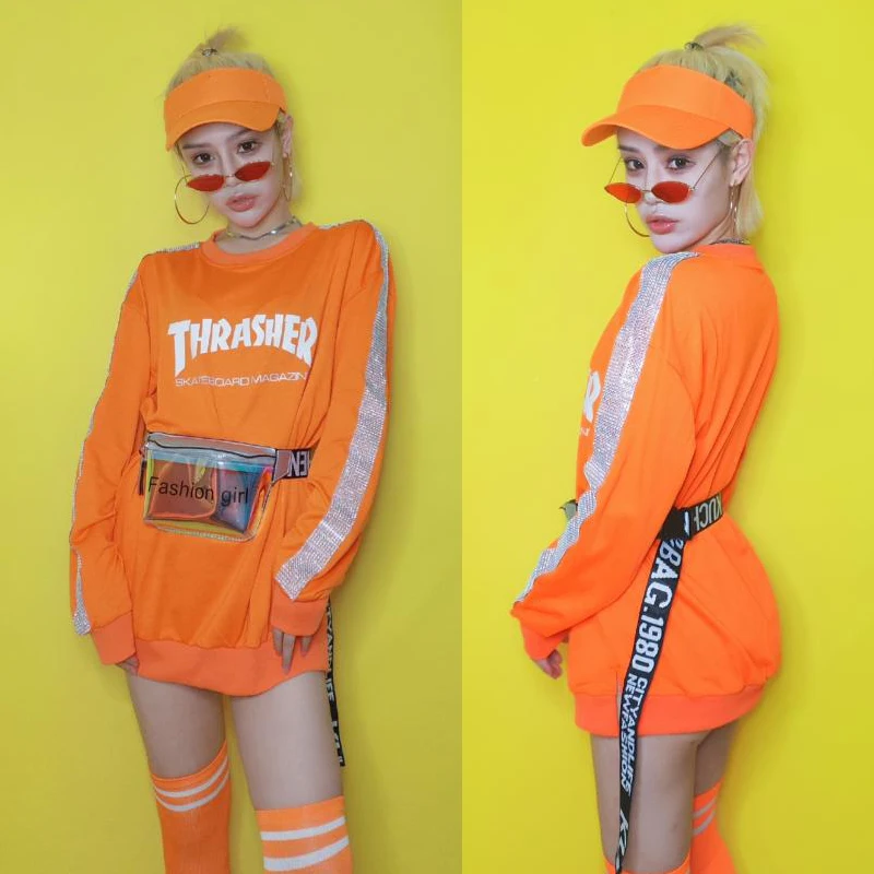 Костюм женский для джазовых танцев пикантный ди Джея в стиле хип хоп Оранжевый